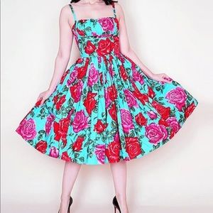 Bernie Dexter Turquoise Floral Pinup Dress Size 1X